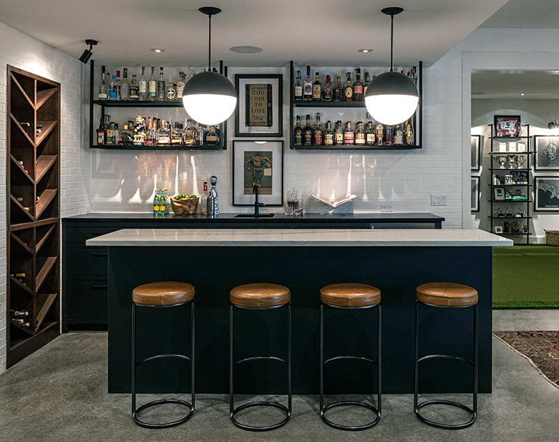 Lower Levels With High Design In, Golf Themed Bar Stools
